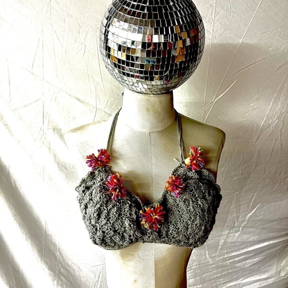 GRAY BIKINI AND SWIM COVER SET WITH MULTI COLORED TASSELS - Picture 3 of 17